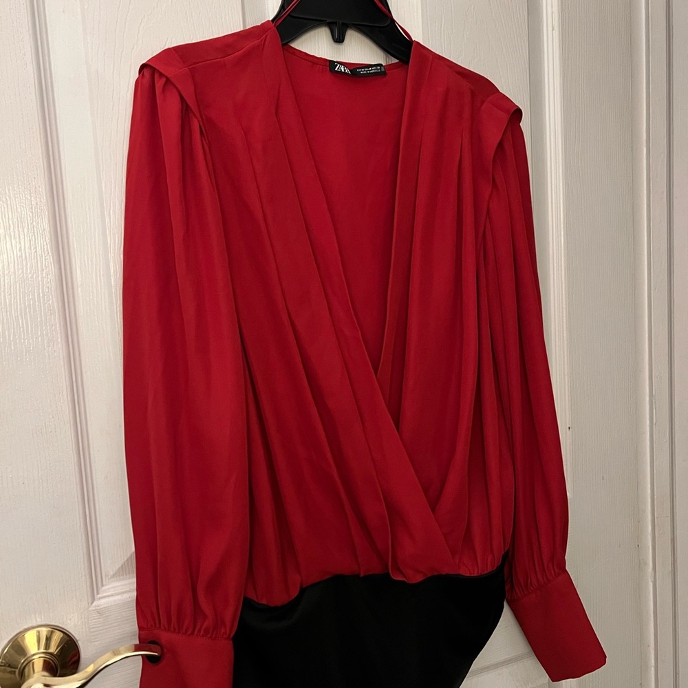 Zara Women's Red Wrap Bodysuit